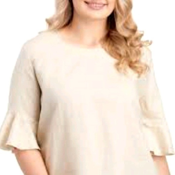 NEW! FOR CYNTHIA Linen Ruffle Sleeve Blouse 3X. - Picture 1 of 4
